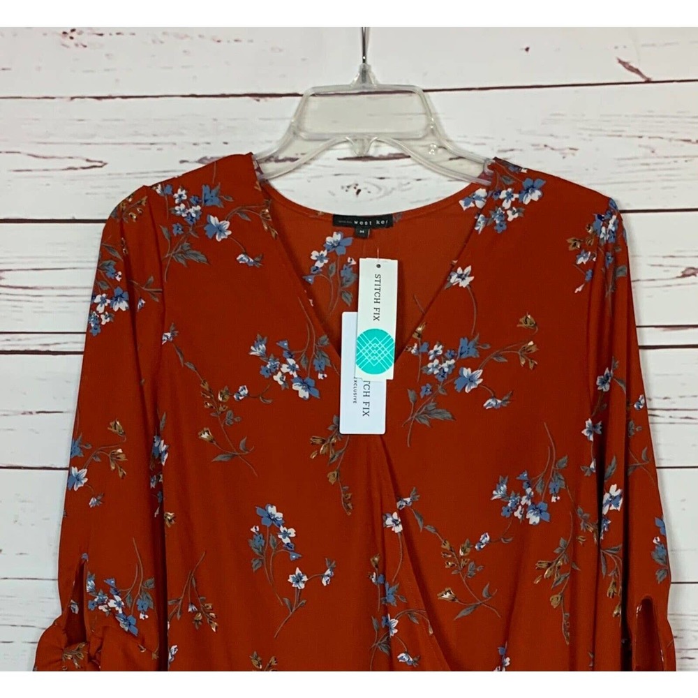 West Kei Stitch Fix Women’s M Medium Floral 3/4 Sleeves Cute Top Blouse NEW TAGS - Picture 5 of 12